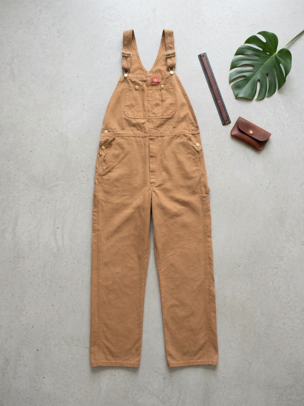 Dickies Vintage Brown Duck Canvas Bib Overalls Carpenter Workwear Utility 34x32